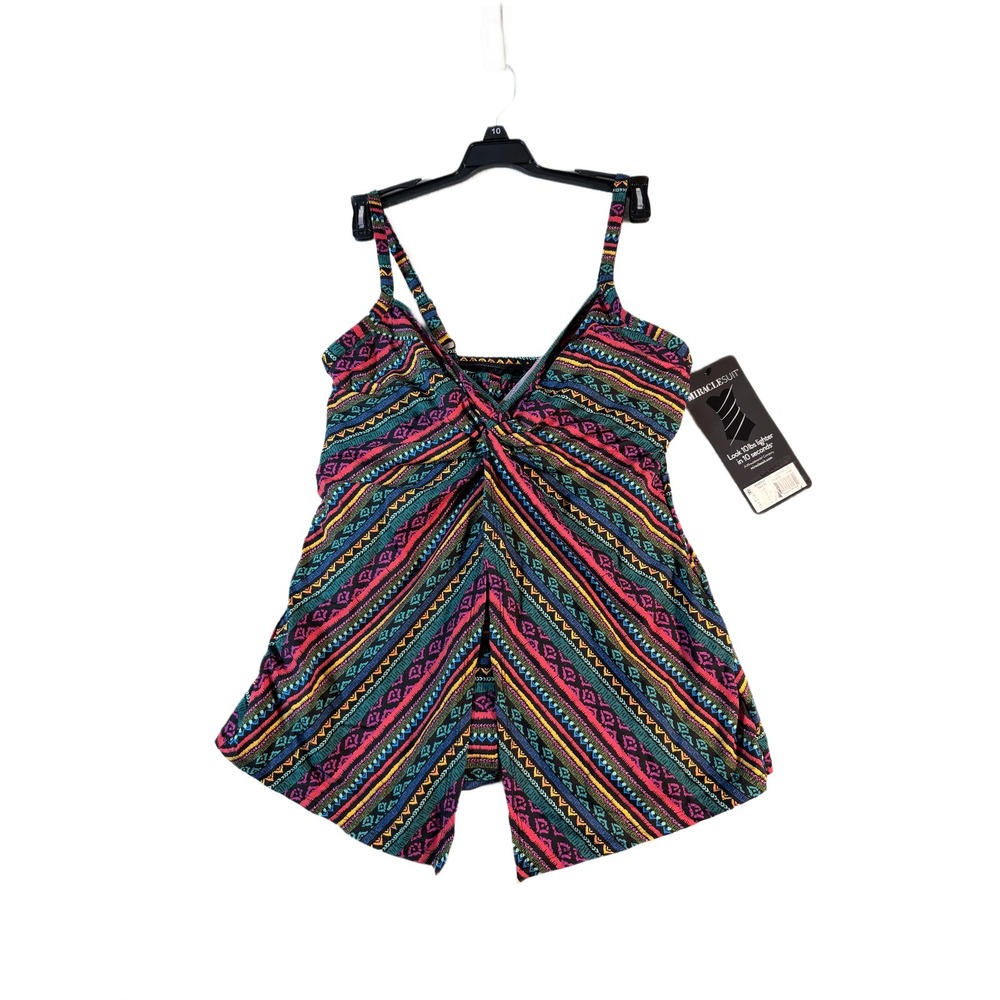 Miraclesuit Size 8 Love Knot Tankini Top NWT Tropical Tribal Twist Front $110